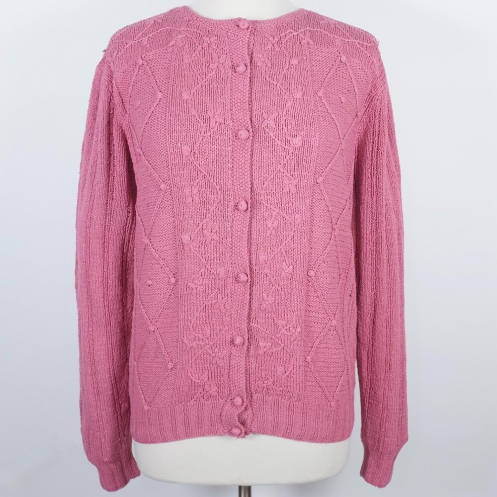 Vintage Ralph Lauren Collection sz L sweater cardigan Hand Knit pink 100% silk